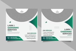 Lawn garden service social media post banner template vector