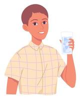 Portrait of boy with glass of water. vector