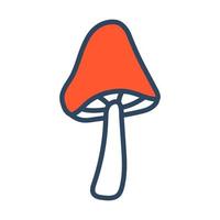 Vector flat mushroom. Mushroom with red cap. Outline. Fungus.