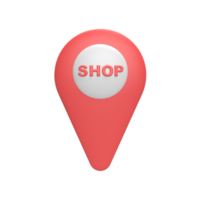 3D pin map with Shop word. Rendered illustration png