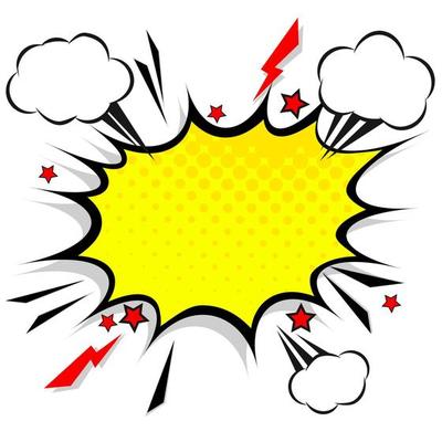 Retro comic design speech bubbles. Flash explosion with clouds, lightning, stars. Pop art vector elements.
