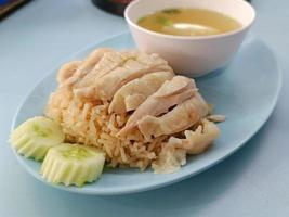 Khao Mun kai or rice steamed. Popular Thai food. Side view photo