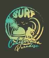 Surf California Paradise Summer T-shirt Design vector