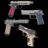Set of firearms vector style, Shooting gun, Weapon illustration, Vector Line, Gun illustration, Modern Gun, Military concept, Pistol for training