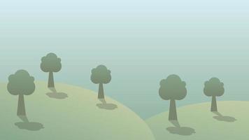 landscape cartoon scene with green hill and tree vector