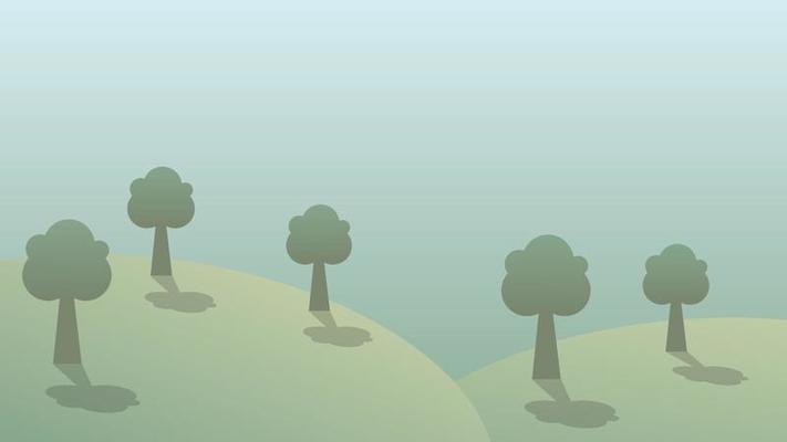 landscape cartoon scene with green hill and tree