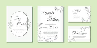 Minimal wedding invitation template with abstract leaves ornament vector