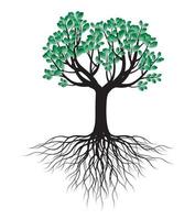 Green spring Tree with Roots. Vector Illustration.