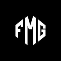 FMG letter logo design with polygon shape. FMG polygon and cube shape logo design. FMG hexagon vector logo template white and black colors. FMG monogram, business and real estate logo.
