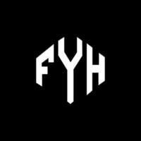 diseño de logotipo de letra fyh con forma de polígono. diseño de logotipo en forma de cubo y polígono fyh. fyh hexágono vector logo plantilla colores blanco y negro. monograma fyh, logotipo comercial y inmobiliario.