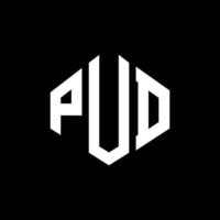 PUD letter logo design with polygon shape. PUD polygon and cube shape logo design. PUD hexagon vector logo template white and black colors. PUD monogram, business and real estate logo.