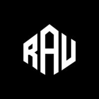 RAU letter logo design with polygon shape. RAU polygon and cube shape logo design. RAU hexagon vector logo template white and black colors. RAU monogram, business and real estate logo.