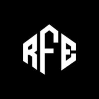 RFE letter logo design with polygon shape. RFE polygon and cube shape logo design. RFE hexagon vector logo template white and black colors. RFE monogram, business and real estate logo.