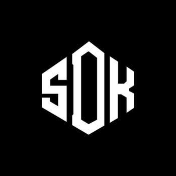 SDK letter logo design with polygon shape. SDK polygon and cube shape logo design. SDK hexagon vector logo template white and black colors. SDK monogram, business and real estate logo.
