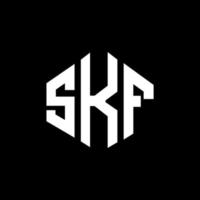 SKF letter logo design with polygon shape. SKF polygon and cube shape logo design. SKF hexagon vector logo template white and black colors. SKF monogram, business and real estate logo.