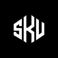 SKU letter logo design with polygon shape. SKU polygon and cube shape logo design. SKU hexagon vector logo template white and black colors. SKU monogram, business and real estate logo.