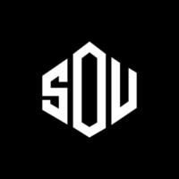 SOU letter logo design with polygon shape. SOU polygon and cube shape logo design. SOU hexagon vector logo template white and black colors. SOU monogram, business and real estate logo.