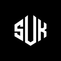 SUK letter logo design with polygon shape. SUK polygon and cube shape logo design. SUK hexagon vector logo template white and black colors. SUK monogram, business and real estate logo.