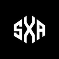 SXA letter logo design with polygon shape. SXA polygon and cube shape logo design. SXA hexagon vector logo template white and black colors. SXA monogram, business and real estate logo.