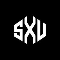 SXU letter logo design with polygon shape. SXU polygon and cube shape logo design. SXU hexagon vector logo template white and black colors. SXU monogram, business and real estate logo.