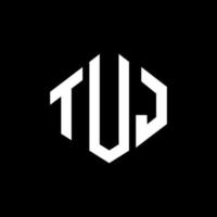 TUJ letter logo design with polygon shape. TUJ polygon and cube shape logo design. TUJ hexagon vector logo template white and black colors. TUJ monogram, business and real estate logo.