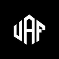 UAF letter logo design with polygon shape. UAF polygon and cube shape logo design. UAF hexagon vector logo template white and black colors. UAF monogram, business and real estate logo.