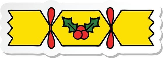 sticker of a cute cartoon christmas cracker vector