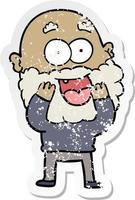 distressed sticker of a cartoon crazy happy man with beard gasping vector