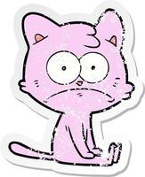 distressed sticker of a cartoon nervous cat vector