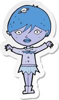 sticker of a cartoon waving vampire girl vector