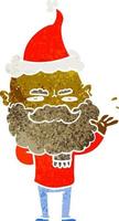 retro cartoon of a dismissive man with beard frowning wearing santa hat vector