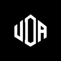 UDA letter logo design with polygon shape. UDA polygon and cube shape logo design. UDA hexagon vector logo template white and black colors. UDA monogram, business and real estate logo.