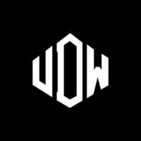 UDW letter logo design with polygon shape. UDW polygon and cube shape logo design. UDW hexagon vector logo template white and black colors. UDW monogram, business and real estate logo.