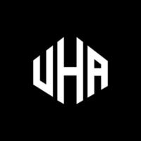 UHA letter logo design with polygon shape. UHA polygon and cube shape logo design. UHA hexagon vector logo template white and black colors. UHA monogram, business and real estate logo.