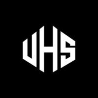 UHS letter logo design with polygon shape. UHS polygon and cube shape logo design. UHS hexagon vector logo template white and black colors. UHS monogram, business and real estate logo.