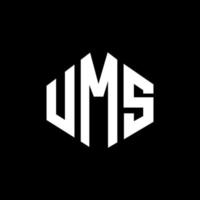 UMS letter logo design with polygon shape. UMS polygon and cube shape logo design. UMS hexagon vector logo template white and black colors. UMS monogram, business and real estate logo.