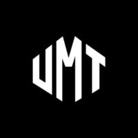 UMT letter logo design with polygon shape. UMT polygon and cube shape logo design. UMT hexagon vector logo template white and black colors. UMT monogram, business and real estate logo.