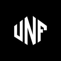 diseño de logotipo de letra unf con forma de polígono. unf polígono y diseño de logotipo en forma de cubo. unf hexágono vector logo plantilla colores blanco y negro. monograma unf, logotipo comercial e inmobiliario.