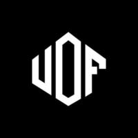 UOF letter logo design with polygon shape. UOF polygon and cube shape logo design. UOF hexagon vector logo template white and black colors. UOF monogram, business and real estate logo.