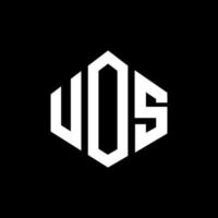 UOS letter logo design with polygon shape. UOS polygon and cube shape logo design. UOS hexagon vector logo template white and black colors. UOS monogram, business and real estate logo.