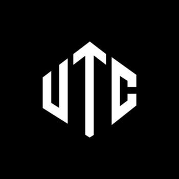 UTC letter logo design with polygon shape. UTC polygon and cube shape logo design. UTC hexagon vector logo template white and black colors. UTC monogram, business and real estate logo.