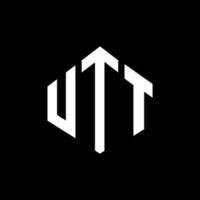UTT letter logo design with polygon shape. UTT polygon and cube shape logo design. UTT hexagon vector logo template white and black colors. UTT monogram, business and real estate logo.