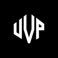 UVP letter logo design with polygon shape. UVP polygon and cube shape logo design. UVP hexagon vector logo template white and black colors. UVP monogram, business and real estate logo.