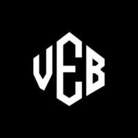 VEB letter logo design with polygon shape. VEB polygon and cube shape logo design. VEB hexagon vector logo template white and black colors. VEB monogram, business and real estate logo.