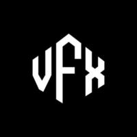 VFX letter logo design with polygon shape. VFX polygon and cube shape logo design. VFX hexagon vector logo template white and black colors. VFX monogram, business and real estate logo.