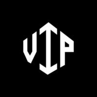 diseño de logotipo de carta vip con forma de polígono. diseño de logotipo en forma de cubo y polígono vip. plantilla de logotipo vectorial vip hexagonal colores blanco y negro. monograma vip, logo comercial e inmobiliario. vector