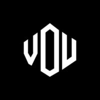 VOU letter logo design with polygon shape. VOU polygon and cube shape logo design. VOU hexagon vector logo template white and black colors. VOU monogram, business and real estate logo.