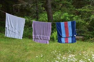 Fresh Washed Towels Hanging from a Clothesline photo