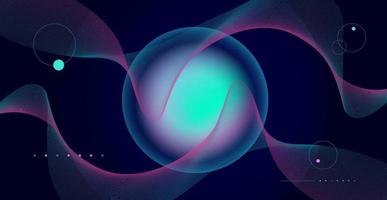 Neon illuminated frame. Abstract space bright color circle. Glowing neon lighting on a dark background with dynamic lines. Futuristic style. vector