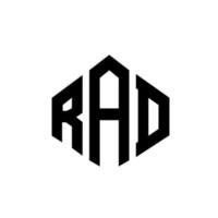 RAD letter logo design with polygon shape. RAD polygon and cube shape logo design. RAD hexagon vector logo template white and black colors. RAD monogram, business and real estate logo.